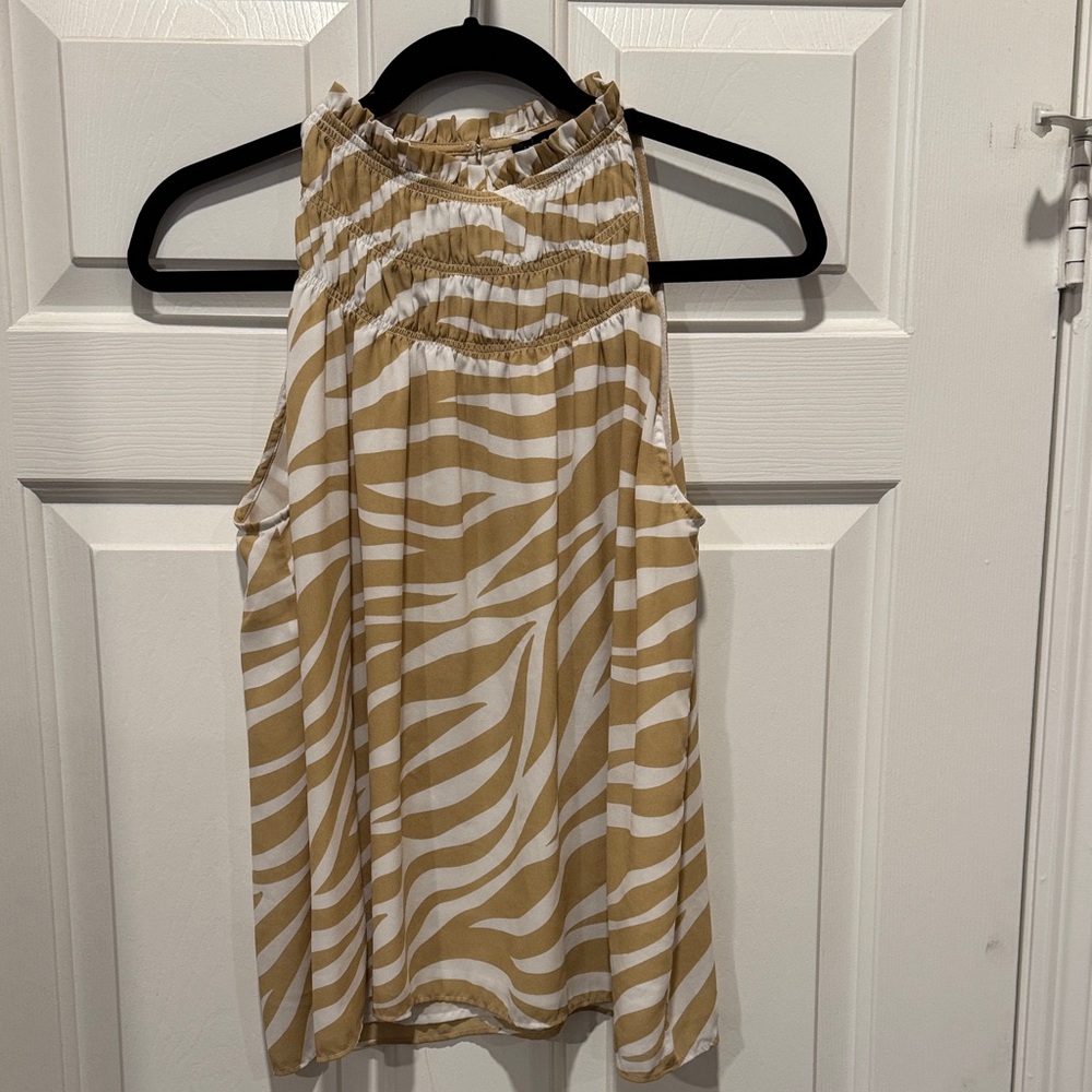 Ann Taylor Zebra Print High Neck Sleeveless Blouse